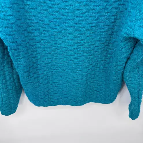 Peruvian Connection Handmade Sweater Womens L Blue Alpaca Basketweave Knit VTG