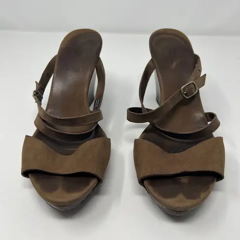 UGG  Strappy Brown Leather Women's Wedge Sandals Size 9 Open Toe Ankle Strap