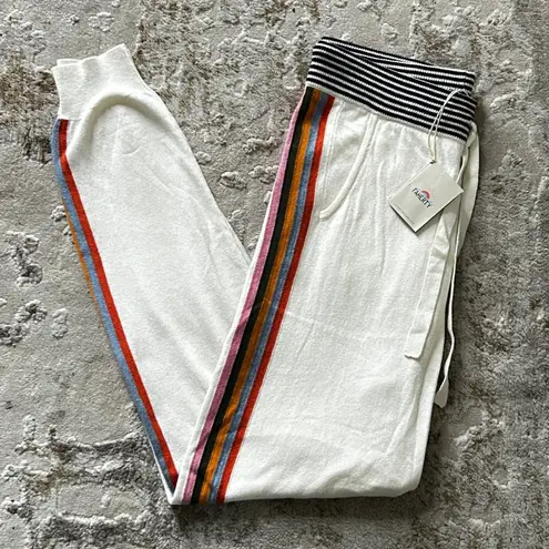 Faherty Womens Organic Cotton Cashmere Blend Ivory Surf Stripe Joggers NWT - M