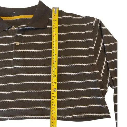 Women's Brown/Gold/White Striped Long Sleeve Cropped Polo T