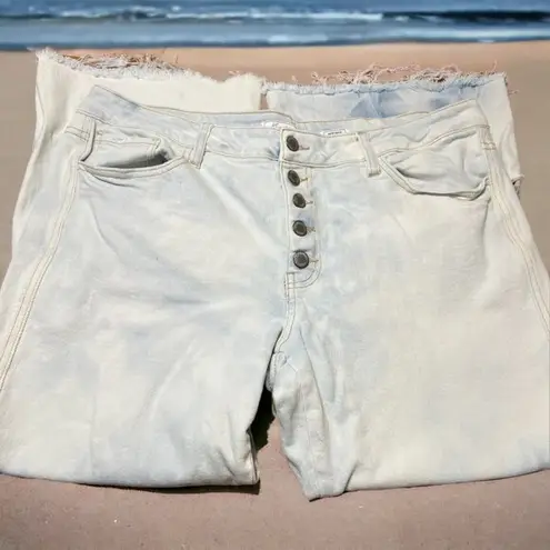 Kancan Signature Mid Rise Flare Jeans Tie Dye Look Button Fly Destroyed Sz 32 RE