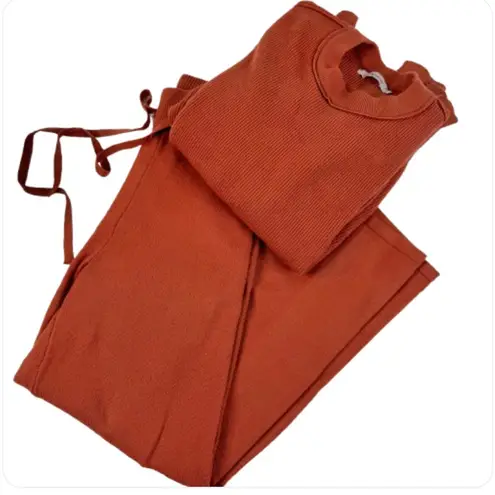 Cropped Knit Sweater Set Orange