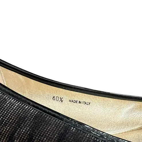 Jimmy Choo Women’s Round Toe Zebra Metallic Plisse Stripe Black Ballet Flats