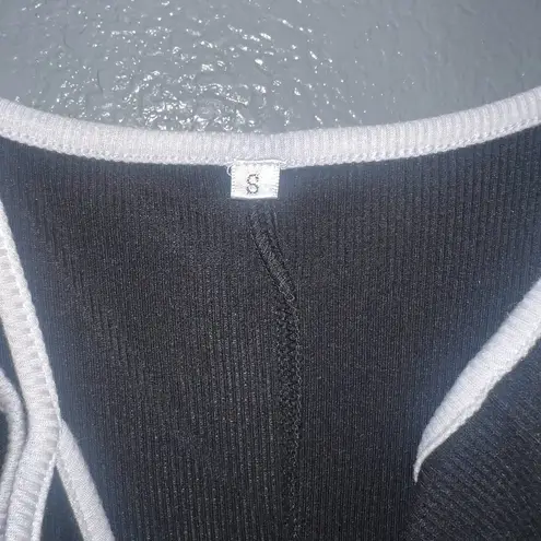 Women’s Black Ribbed Midi Slip Dress Size S White Trim Spaghetti Strap Casual Mi