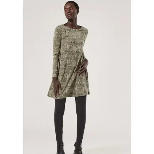 Pact Size S Revive Organic Cotton Stretch Long Sleeve Swing Shirt Dress Olive