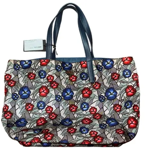 Furla NWT Toni Marmo Floral Tote Italian Designer Canvas/Leather w/ Pouch