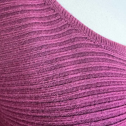 Ivanka Trump Sweater Dress LARGE Burgundy Ribbed Knit A-Line Fit & Flare Midi