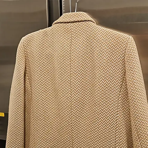 ANINE BING ππ Tweed Double Breasted Fishbone Blazer ~ Tan & Cream XL