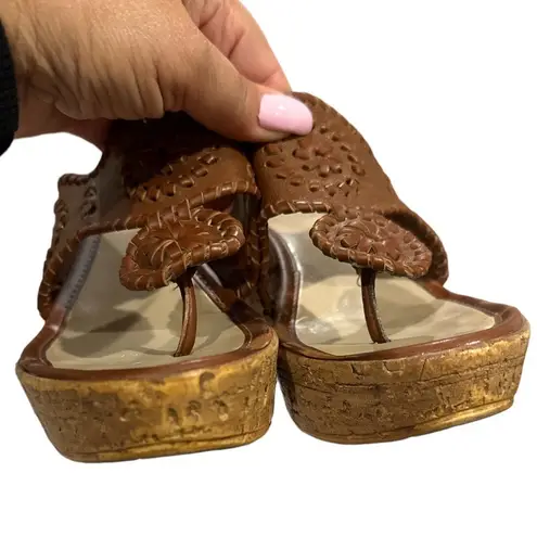 MILA PAOLI LEATHER WEDGE PLATFORM WHIPSTITCH NAVAJO TAN SANDAL SHOES 7.5