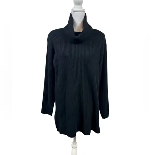 Jeanne pierre Black Lambswool Knit Cowl Neck Relaxed Tunic Sweater Size Large
