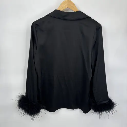 Nadine Merabi Top Womens XL Black Silk Touch Polyester Feather Cuffs Whimsigoth