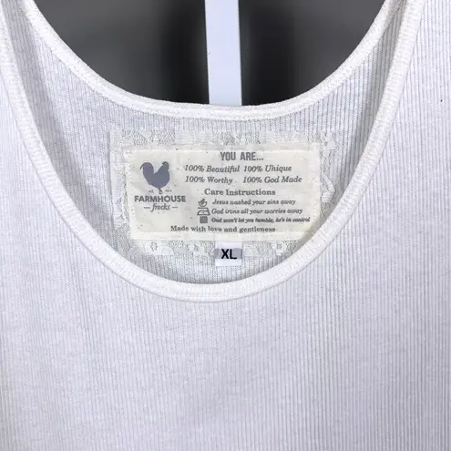 Farmhouse Frocks Tank Dress Size XL Wns White Lace Ruffle Hem Ribbed Scoop