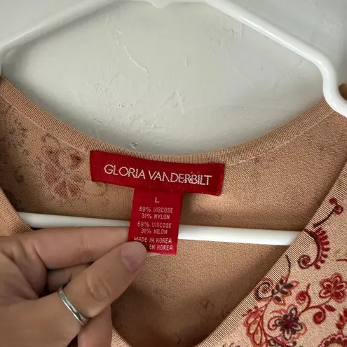 Gloria Vanderbilt Y2k Size Large Boho Rustic Floral Beige Red Short Sleeve Top - Image 4