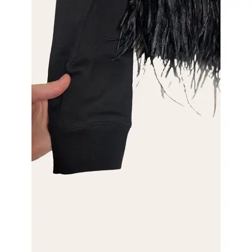 Derek Lam 10 Crosby Black Crewneck Ostrich Feather Hem Pullover Sweater Size S
