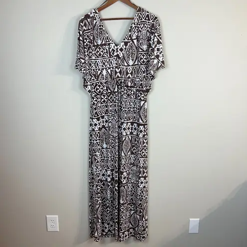 Tori Richard Tori Richards Honolulu Dress Medium Brown White Printed Maxi Flutter Sleeveless - Image 5