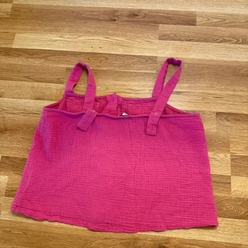 Evereve Women's XL Tank Top Pink Cotton Button Front Double Gauze Summer Cami