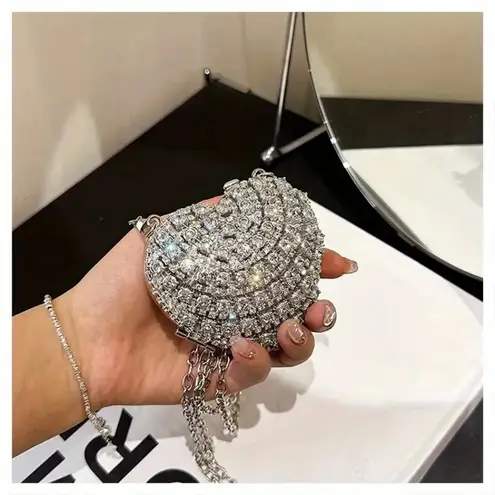 Dazzling Mini Silver Heart Crystal Clutch