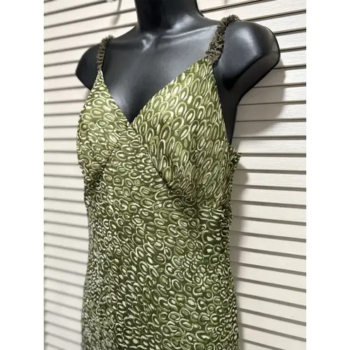 Believe Green Geo Chiffon Sleeveless Maxi Dress Size 12 Lace Straps Lined‎