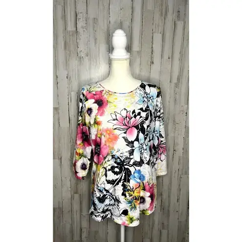 Allison Daley Women's Medium Multicolor Floral 3/4 Sleeve Tunic Top