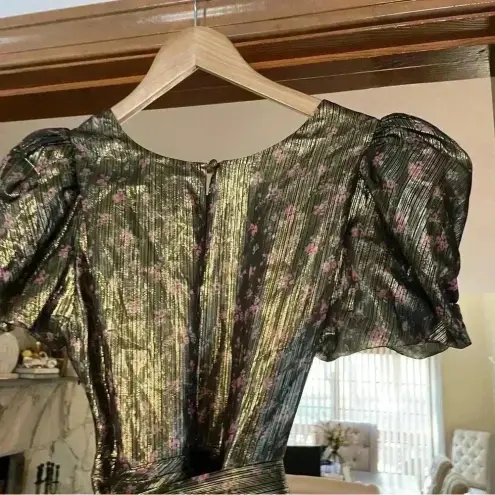 Love Shack Fancy  Black And Gold Metallic Mercy Mini Dress in Midnight Vine