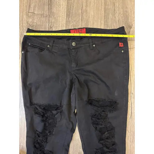 Tripp NYC Women Black Distress Fishnet Ripped Grunge Skinny Stretch Jeans Sz 16