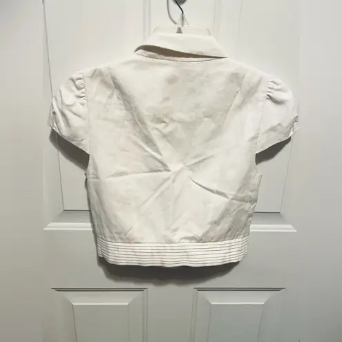 Elevenses Anthropologie white cropped cap sleeve blazer jacket w zipper flower