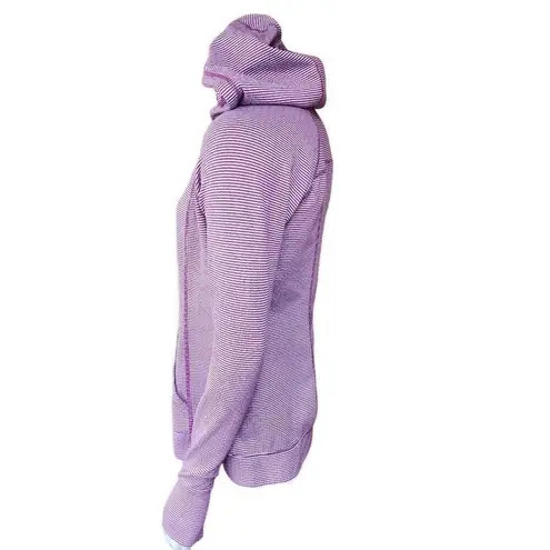 Tangerine Purple & White Striped Half Zip Hoodie (M) - Image 3