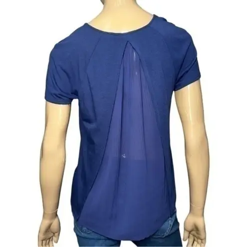 Rebecca Taylor Women’s Size S Navy Blue Short Sleeve Pleated Back Top Blouse