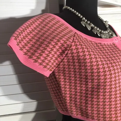 NWOT Tropic of C X Revolve Cropped Cardigan Knit Pink Houndstooth Pink/Green L Size L