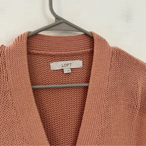 Loft pink long cotton blend button front cardigan sweater size small