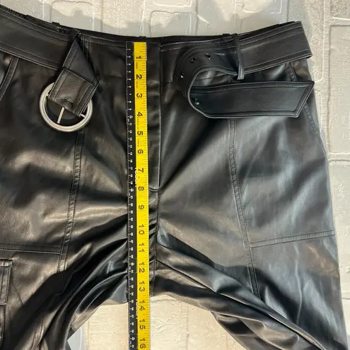 Karl Lagerfeld Faux Leather Cargo Pants Womens 12 Black Belted Straight Leg New