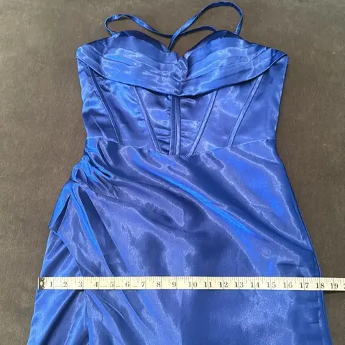 Women’s Blue Full Length Prom Dress CrissCross Straps Leg Slit Size 6 *READ