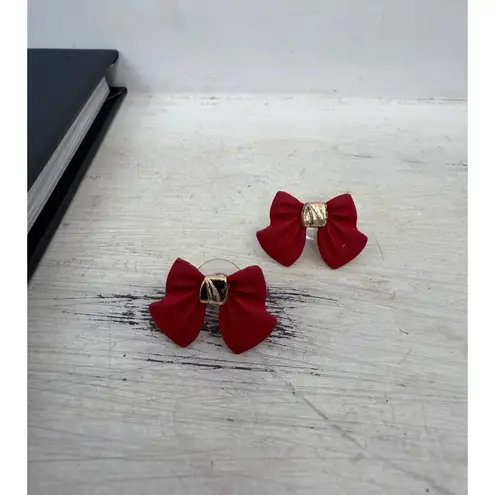 Red Bow Stud Earrings Gold Accent | Cute Holiday Christmas Gift | NEW
