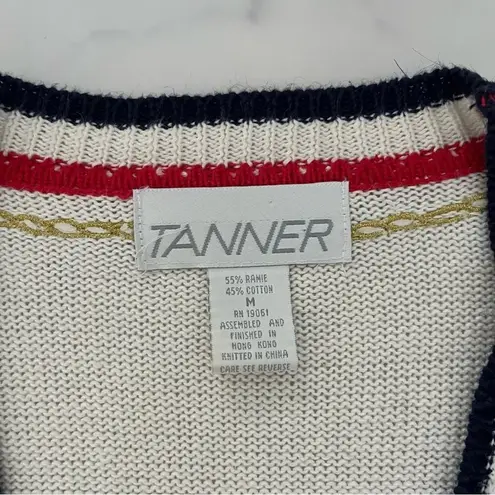 Tanner Vintage Ramie knit cardigan Retro Nautical Striped academia preppy Tennis White Size M