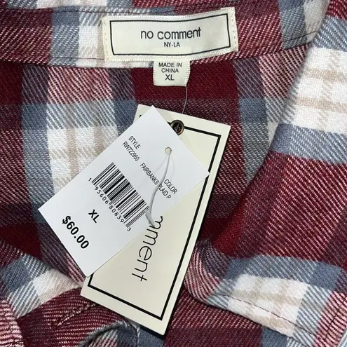 No Comment NWT Size XL Burgundy & Blue Plaid Flannel Shacket - Shirt Jacket