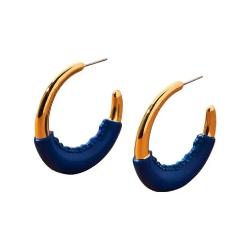 Alexis Bittar Retro Memphis 14K Yellow Goldplated Half-Hoop Earrings, Blue, NWT