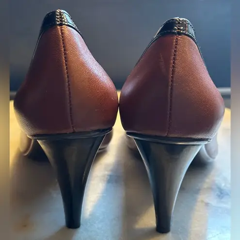 Calvin Klein  Business Formal Brown & Black Shoe Metal Buckle Peep Toe SZ…