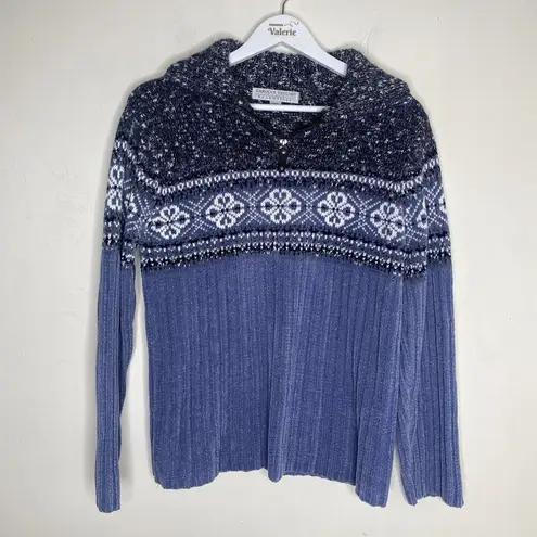 Carolyn Taylor Essentials Blue Pattern Zip Chenille Sweater Size Small