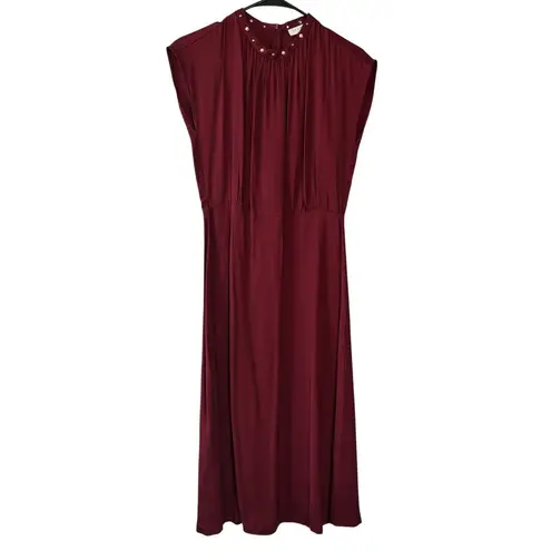 Sandro Conique Merlot Burgundy Embellished Neckline Midi Dress Women’s EU 36