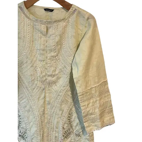 Sapphire Kurta Womens XS Yellow Embroidered Cotton Blouse Long Sleeve Party Wear