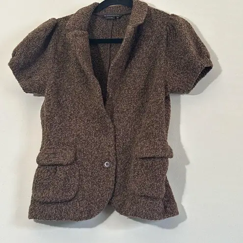 BCBGMAXAZRIA  Tweed textured wool blend puff sleeve blazer style sweater size M - Image 3