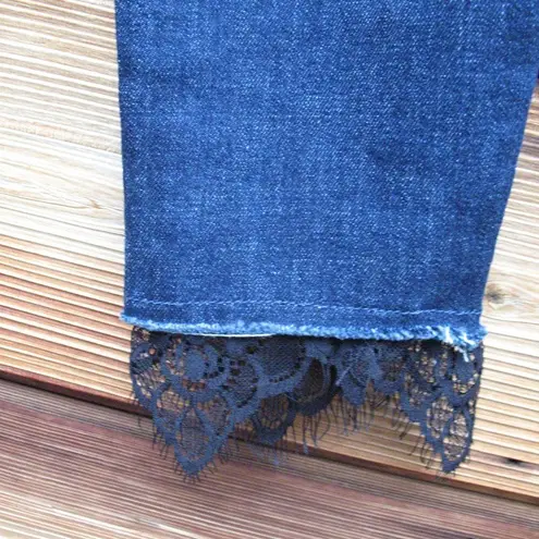 MOTHER High Waisted Looker Dagger Ankle Fray Lace Blue Size 25