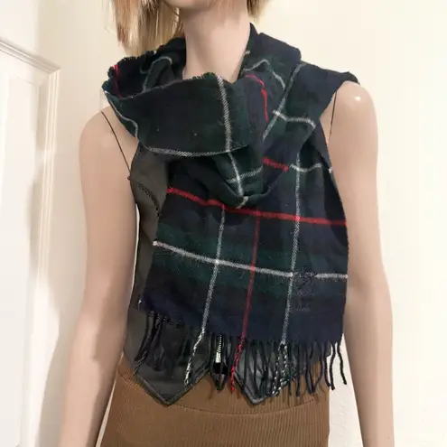 Vintage HARRODS Knights Bridge Blue Plaid 100% Lambswool Scarf Made in Scotland