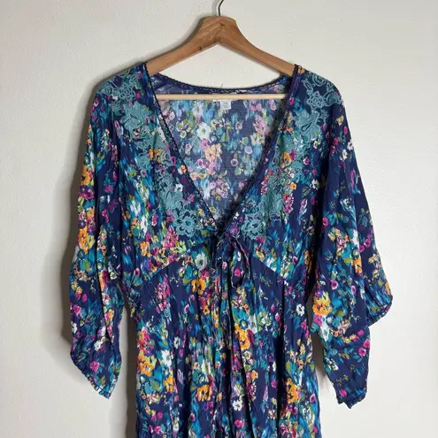Sundance Kimono Style Dress Cover Up Boho Bohemian Embroidered pxs festival Blue