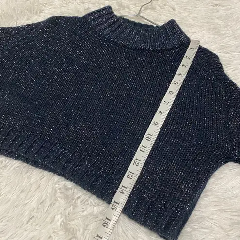 H:ours Crop Turtleneck Sweater in Navy Blue Shimmer XS