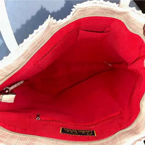 Carlos Falchi • Crocodile Embossed Tote Bag Faux Leather Large Roomy Gray