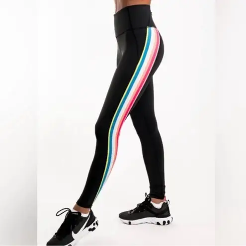 IVL Collective Women's High Waisted Rainbow Striped Leggings Size 10 Black