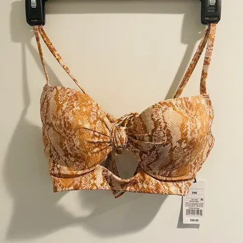 Shade & Shore  Bikini Top Womens 34B Orange Snake Print Cutout Tie Swim Nylon