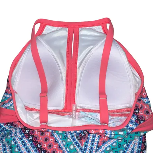 Lands' End Women's Modest Keyhole High Neck Tankini Swim Top Size 8D Coral Teal