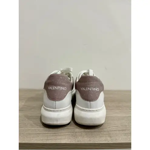 Valentino by Mario Valentino Fresia Leather Platform Sneaker White Rose Size 8.5